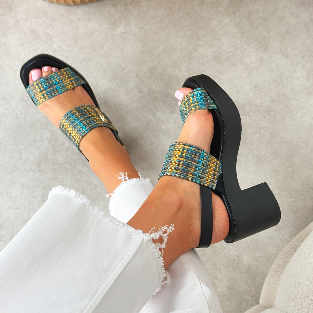 Niebieskie sandały damskie na obcasie M.Daszyński 23126-9