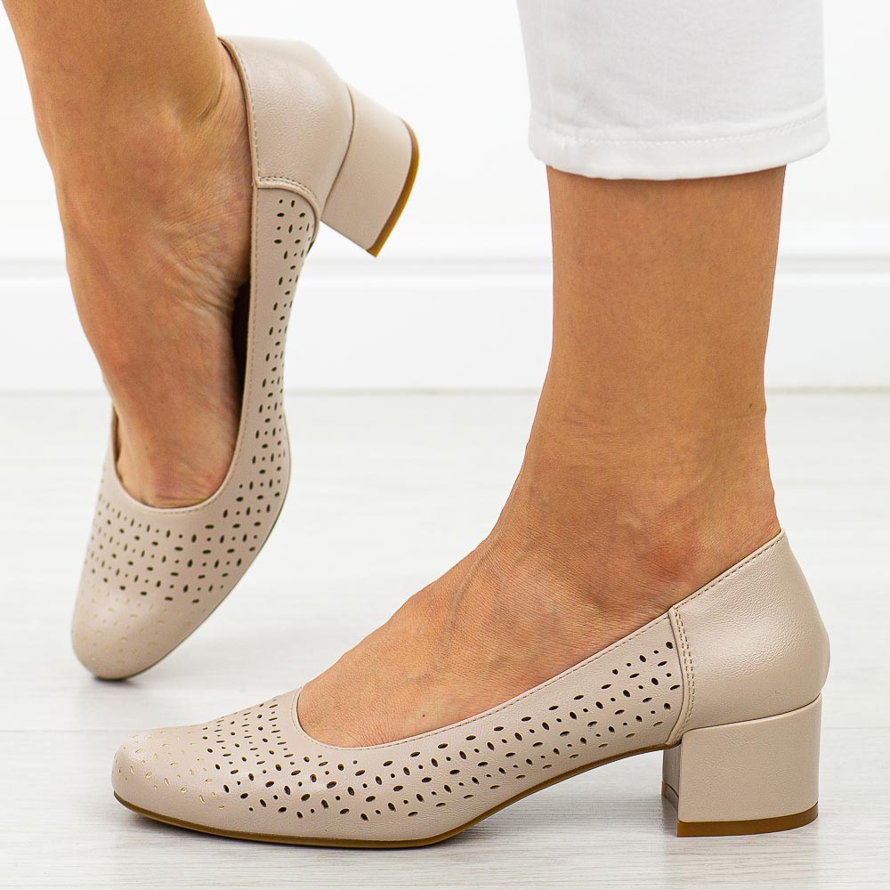 Cieliste ażurowe czółenka damskie na obcasie Sergio Leone Pb293