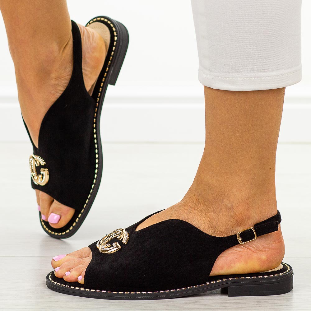 Czarne zamszowe sandały damskie Potocki 43329