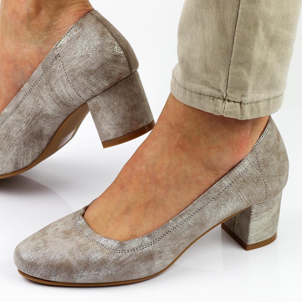 Złote czółenka damskie na obcasie M.Daszyński Sa212-1