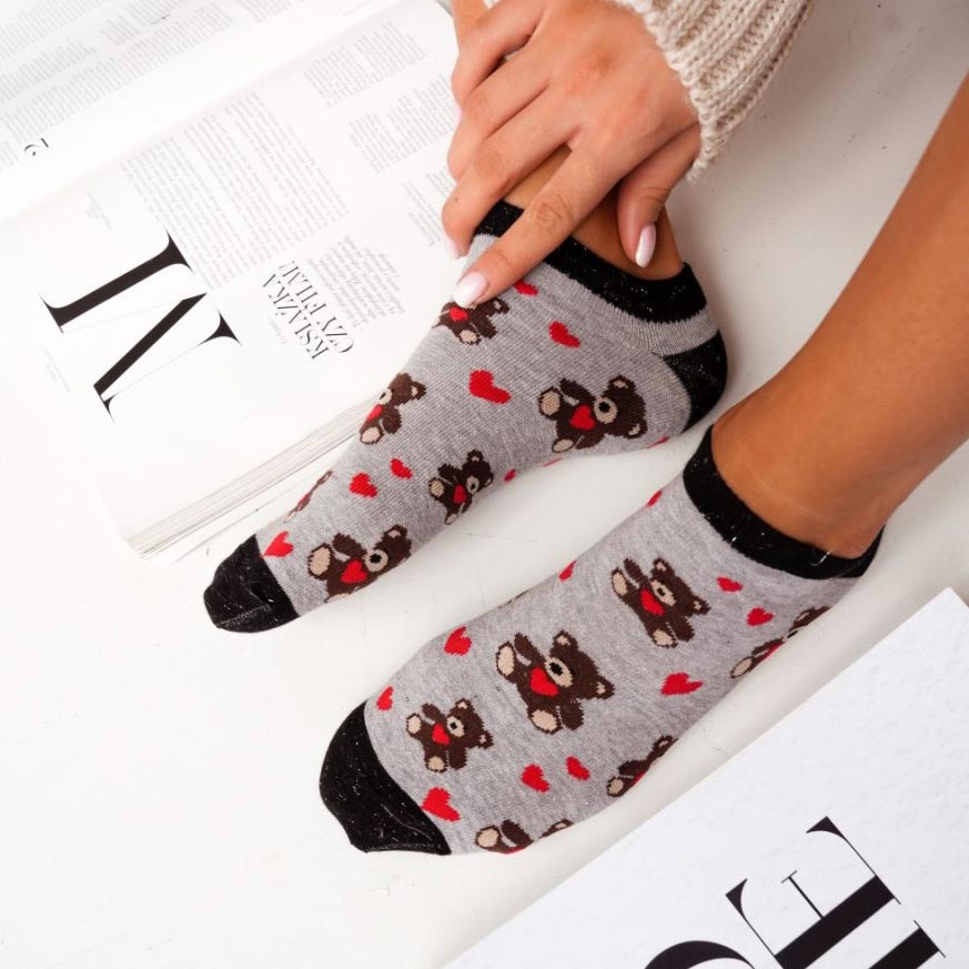 Szare stopki misie i serca Walentynki 757