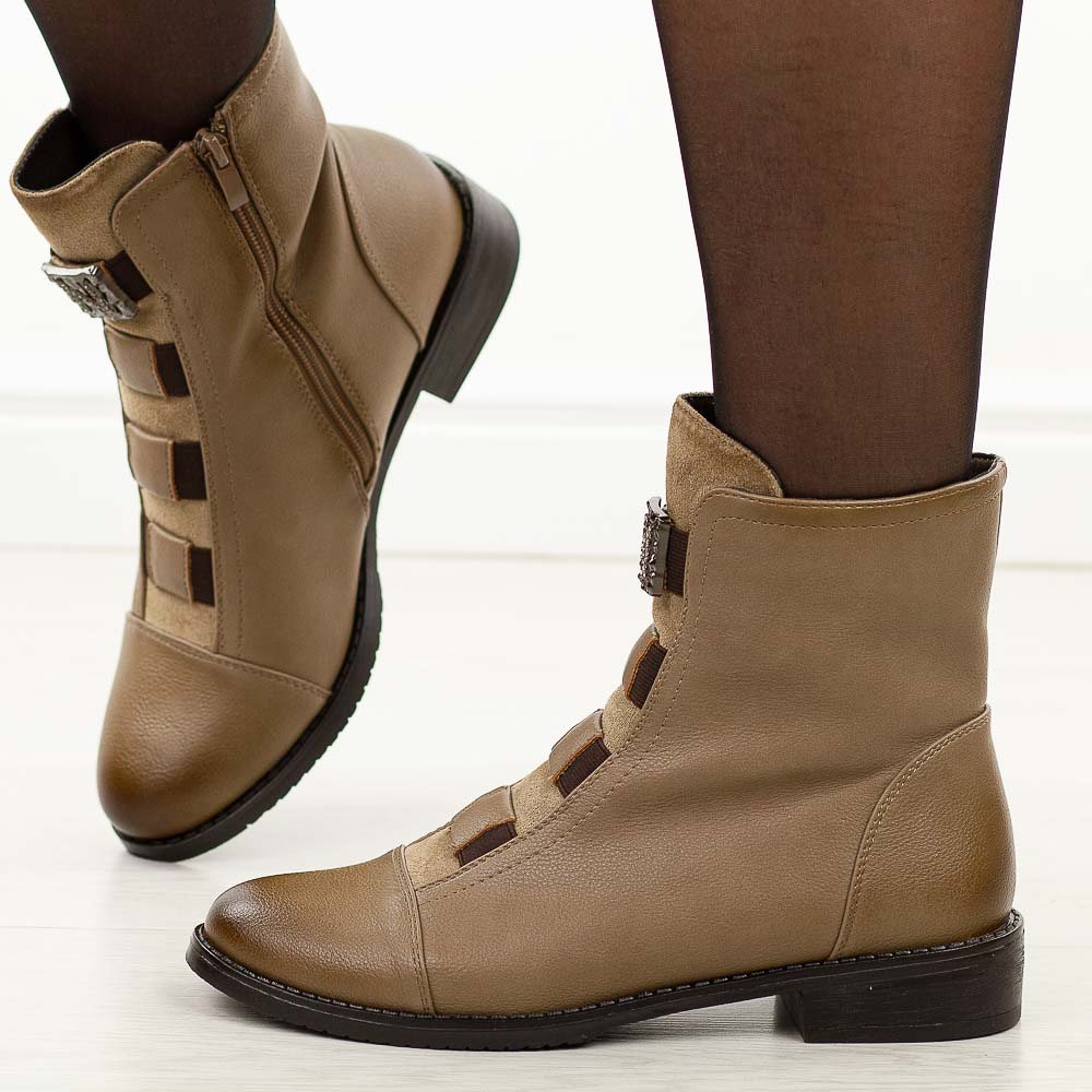 Beżowe płaskie zimowe botki damskie Jezzi Asa62-106