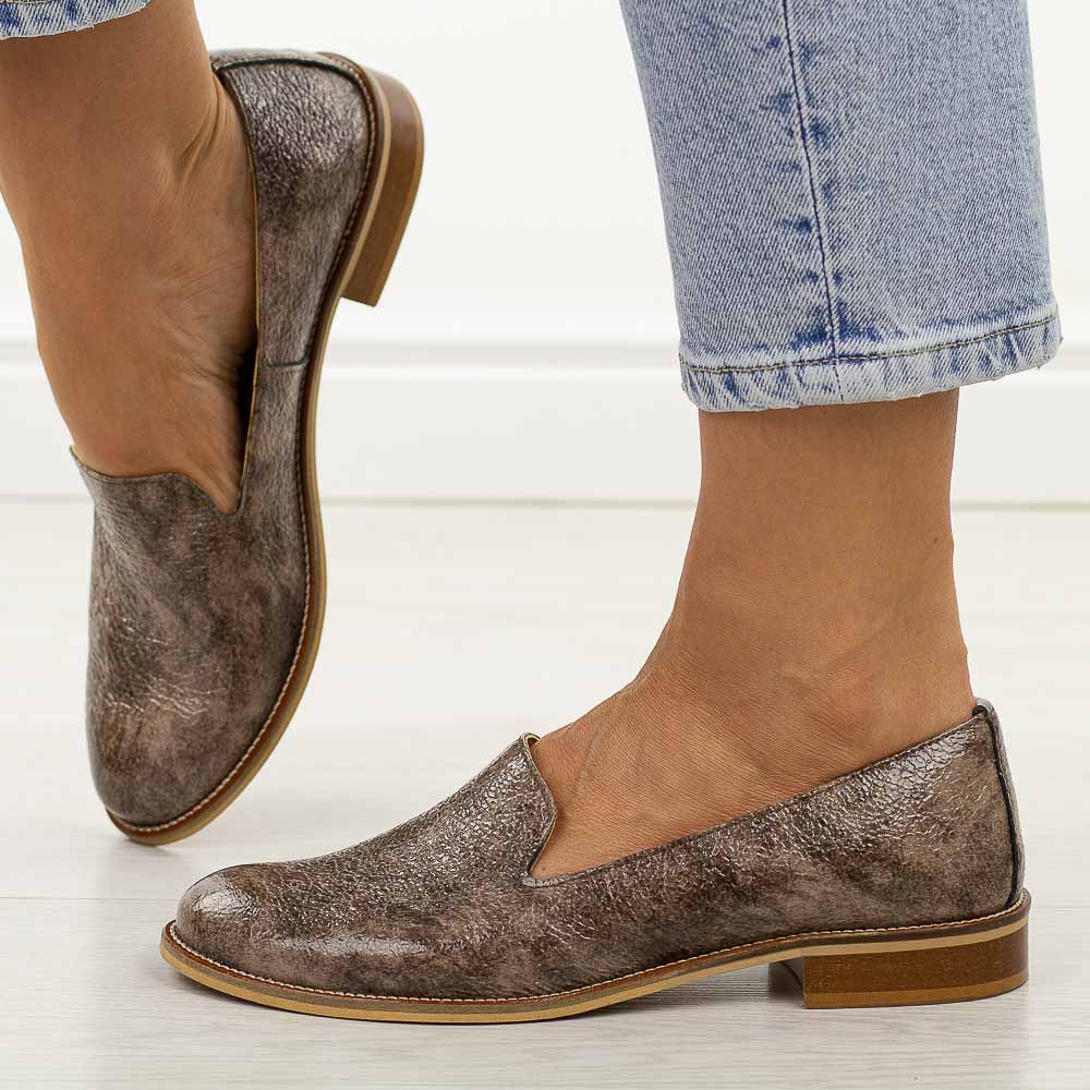 Cappuccino skórzane Polskie półbuty damskie Deoni 044