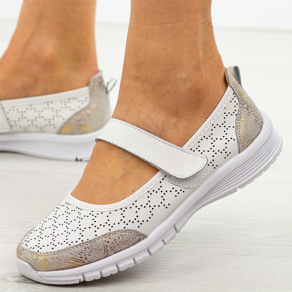 Białe lekkie skórzane baleriny damskie Jezzi 8200