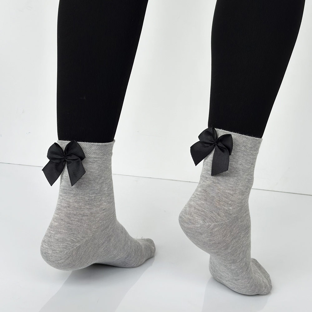 Skarpetki damskie z kokardą rypsową 742 GR/BK