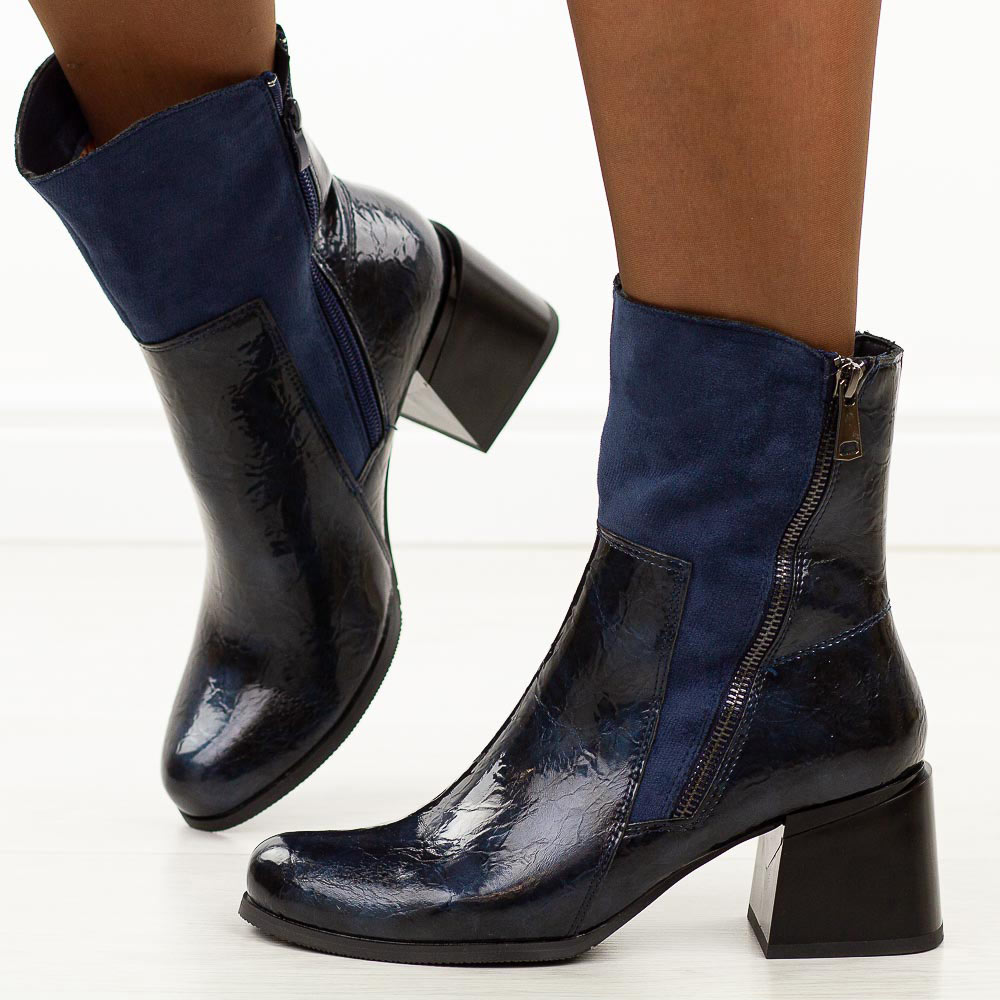 Niebieskie botki damskie na obcasie M.Daszyński Sa269-1