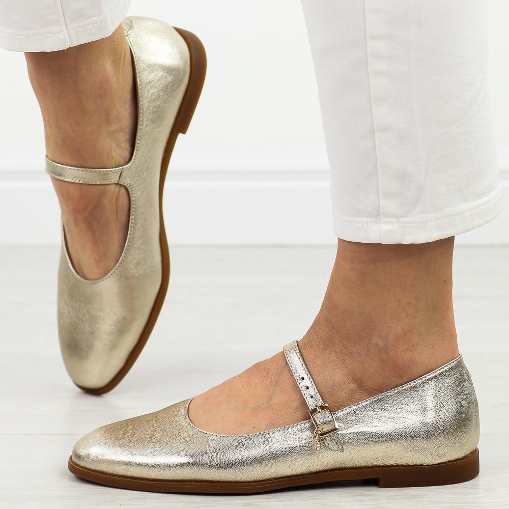 Złote skórzane Polskie półbuty damskie Deoni D616