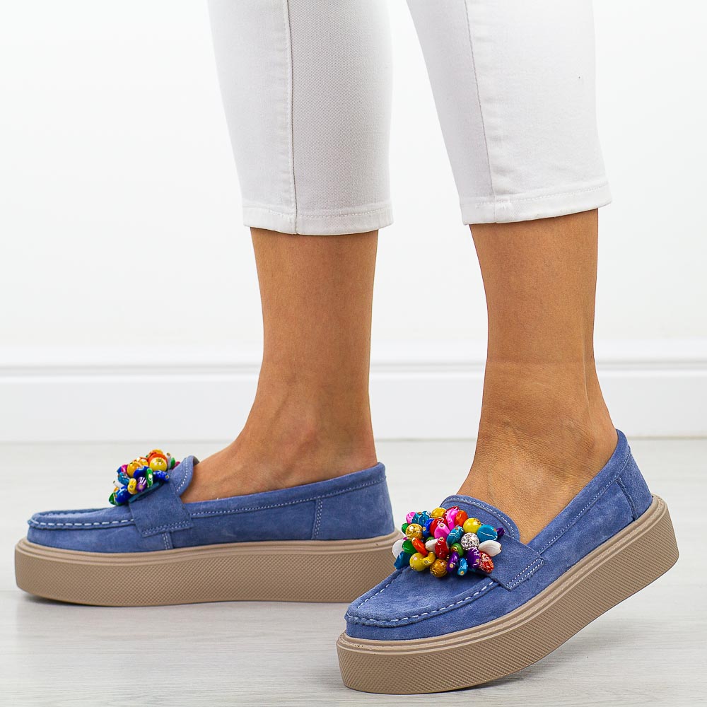 Niebieskie skórzane mokasyny damskie Filippo Dp6765/25