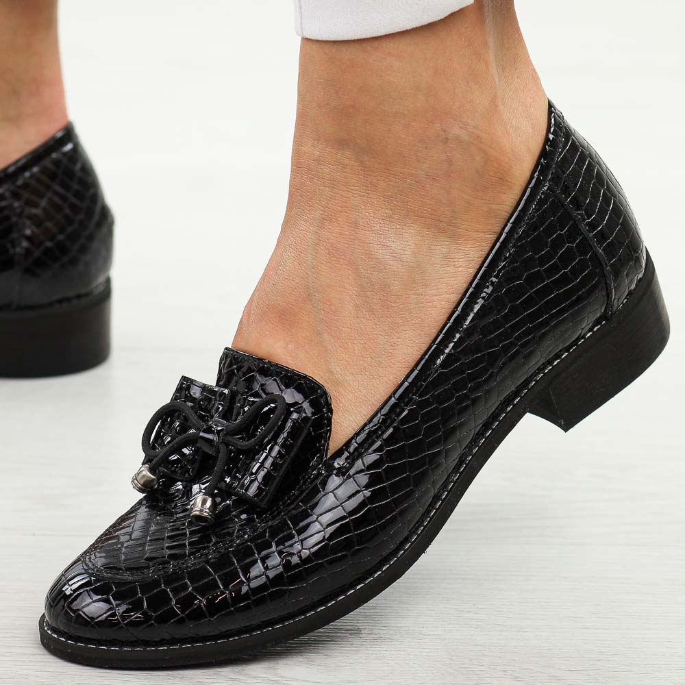 Czarne skórzane Polskie mokasyny damskie Deoni P126/1