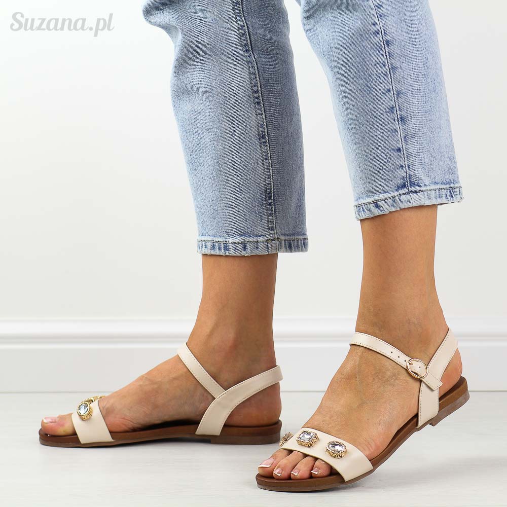 Beżowe płaskie sandały damskie S.Barski Ss27-79
