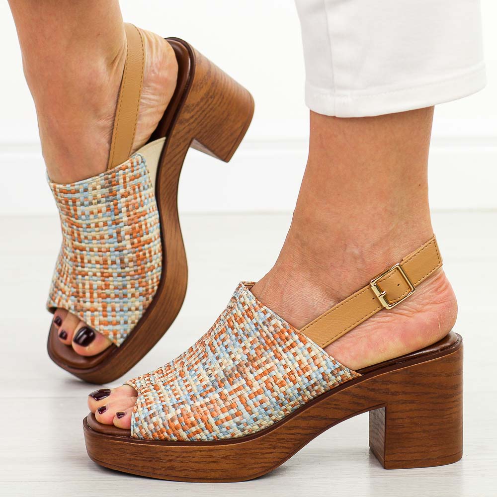 Sandały bl damskie na obcasie M.Daszyński 23126-7