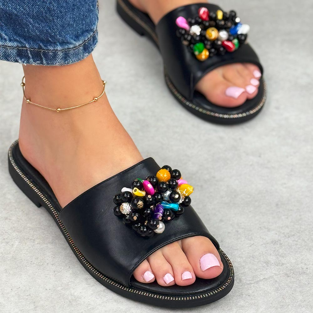 Czarne płaskie klapki damskie Filippo Dk6233/25