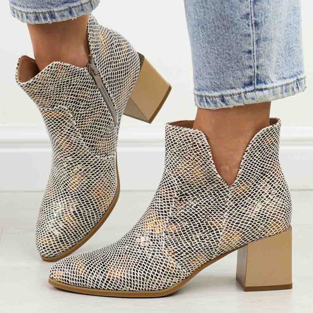 Złote ażurowe botki damskie na obcasie M.Daszyński Sa217-6