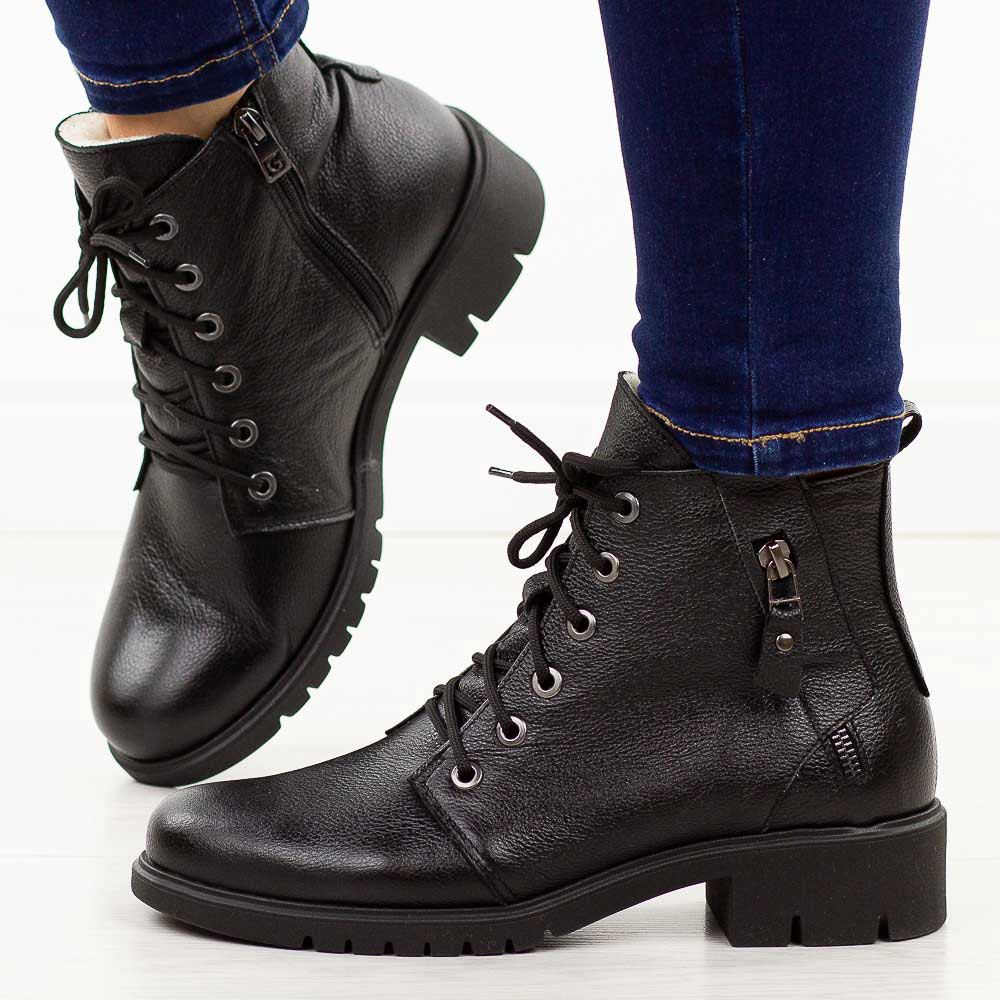 Czarne zimowe Polskie botki damskie Galant 3343