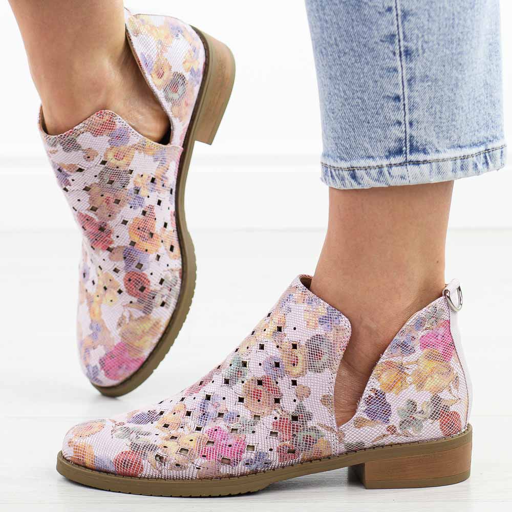 Różowe jesienne ażurowe botki damskie M.Daszyński Sa62-102