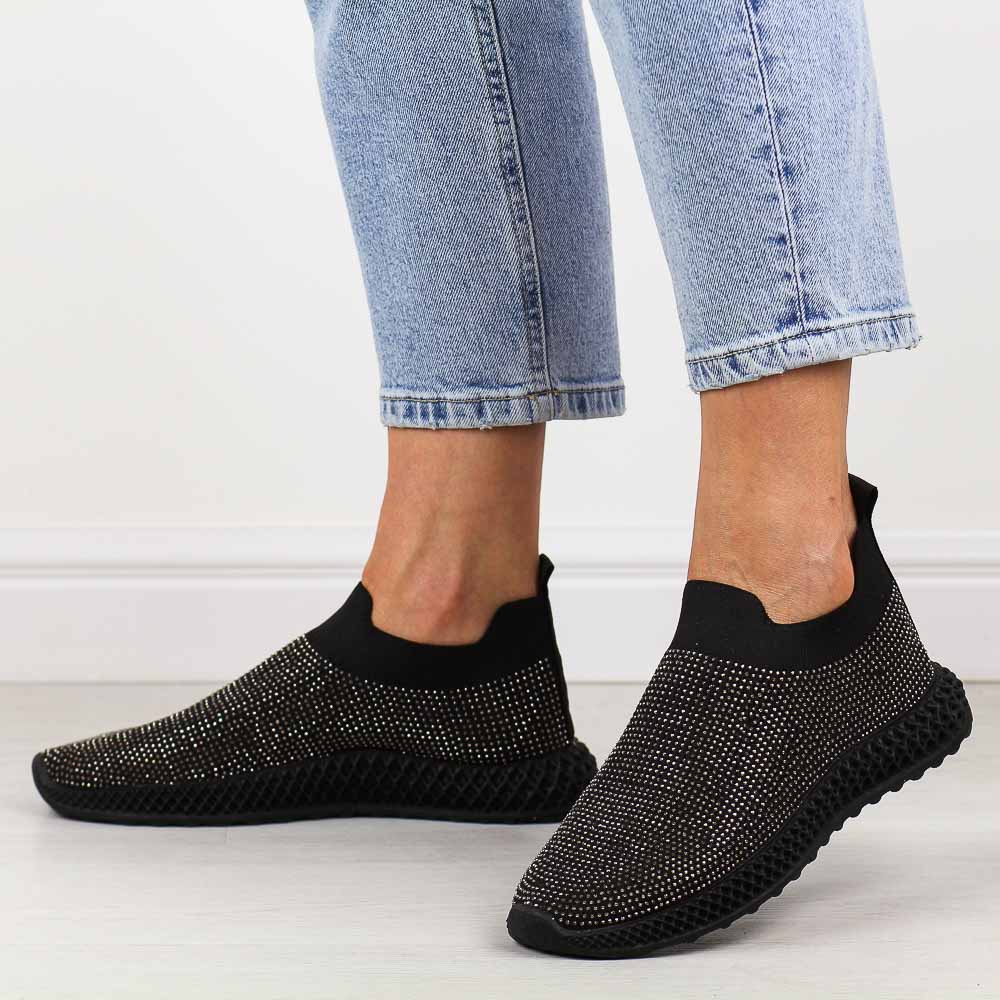 Czarne sportowe buty damskie z cyrkoniami DiA Tw121