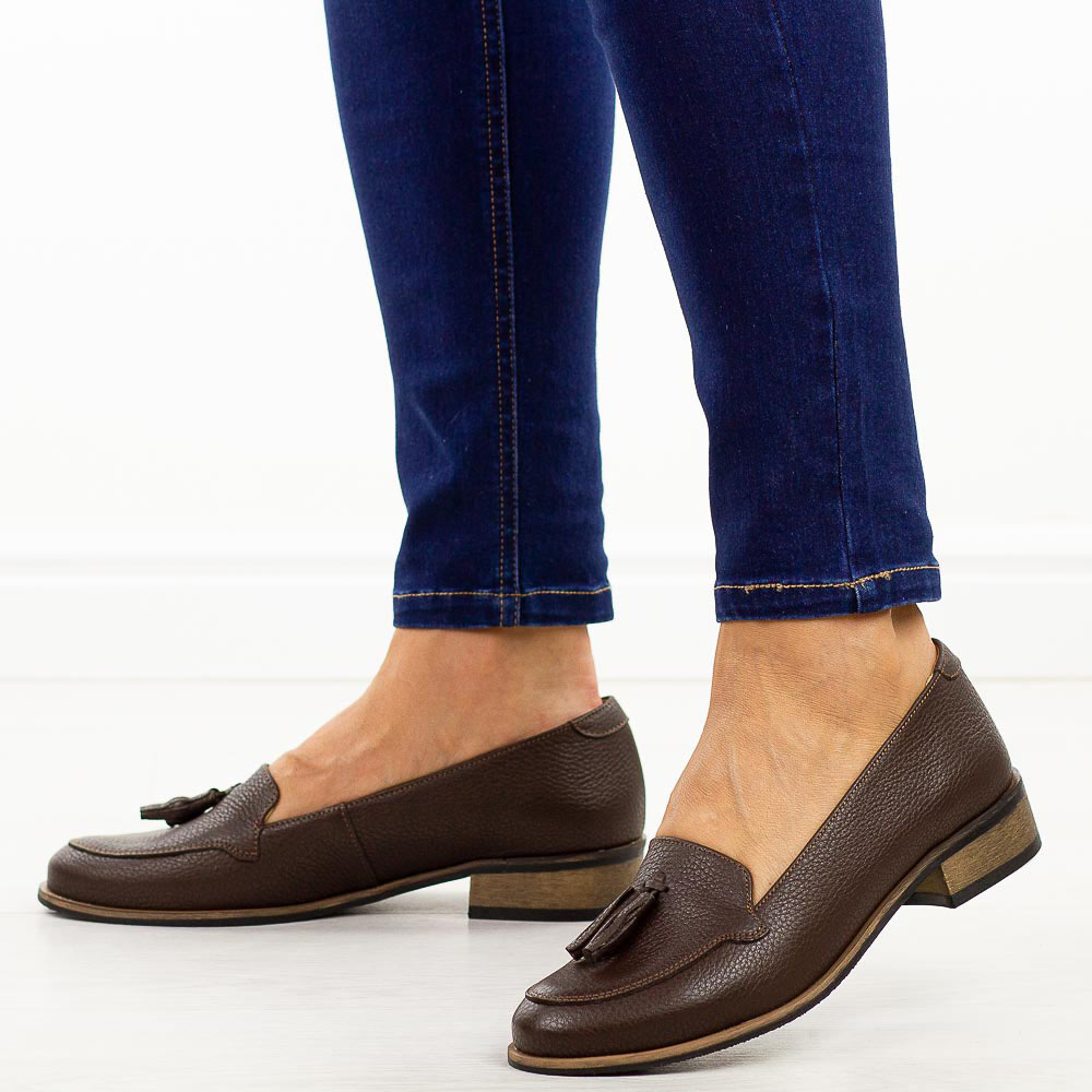 Czekoladowe skórzane Polskie mokasyny damskie Deoni D163A