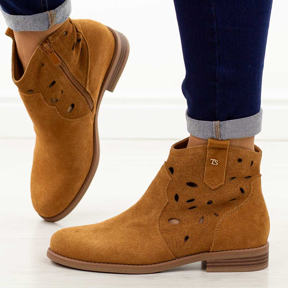 Camelowe zamszowe skórzane botki damskie T.Sokolski Z25-166