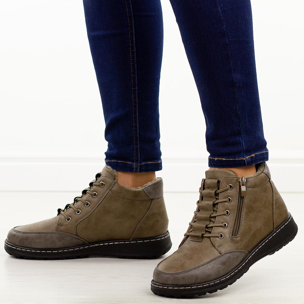 Khaki botki damskie Potocki 90347