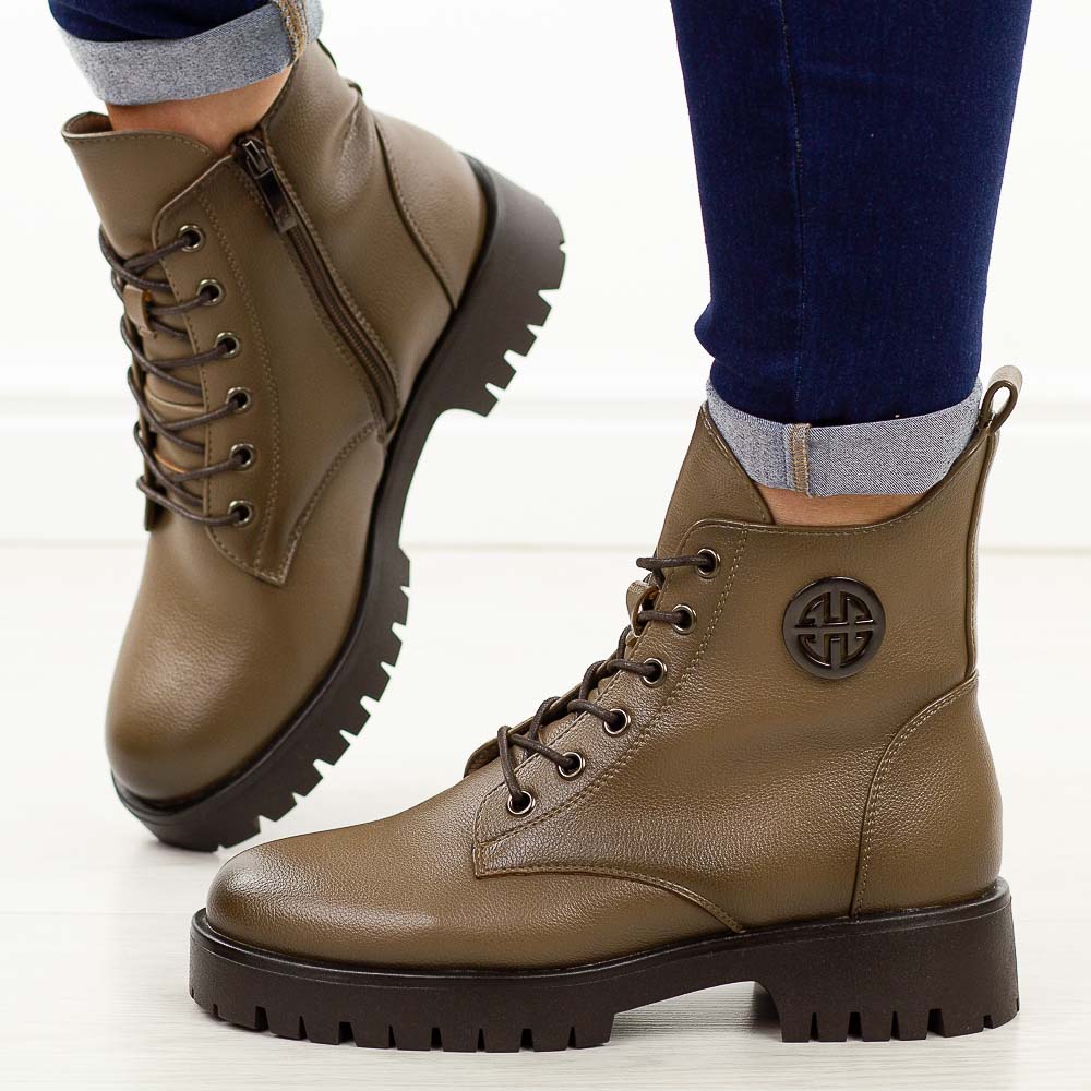 Khaki botki damskie na traperze Potocki 12672