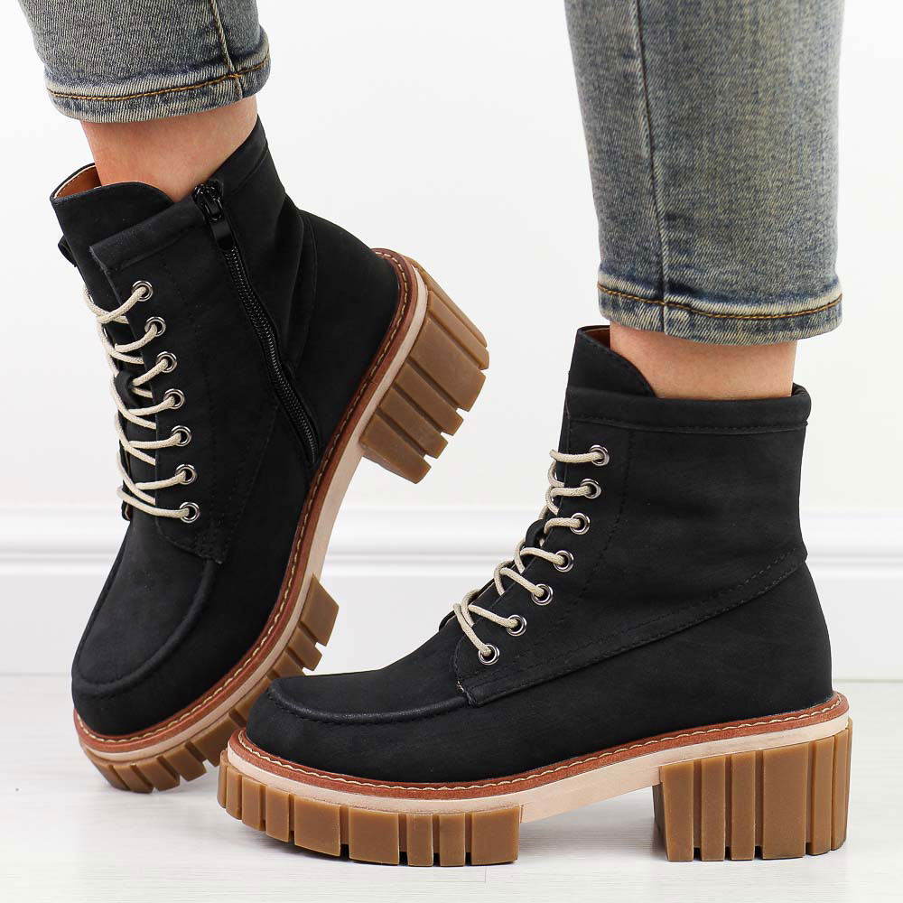 Czarne botki damskie zimowe na traperze Jezzi 5044