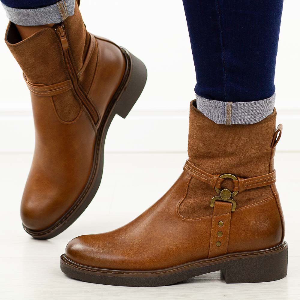 Camelowe płaskie botki damskie M.Daszyński Sa252-12