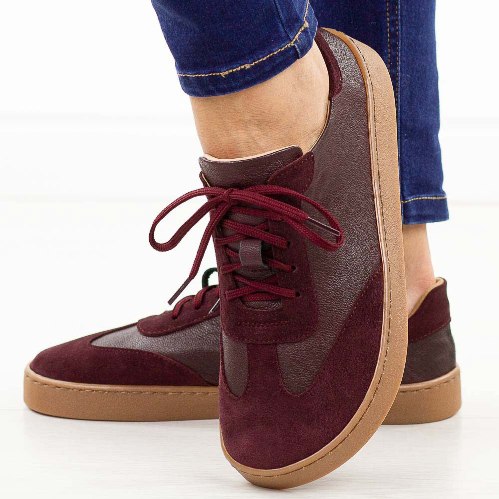 Bordowe skórzane Polskie półbuty damskie barefoot Deoni Bf01