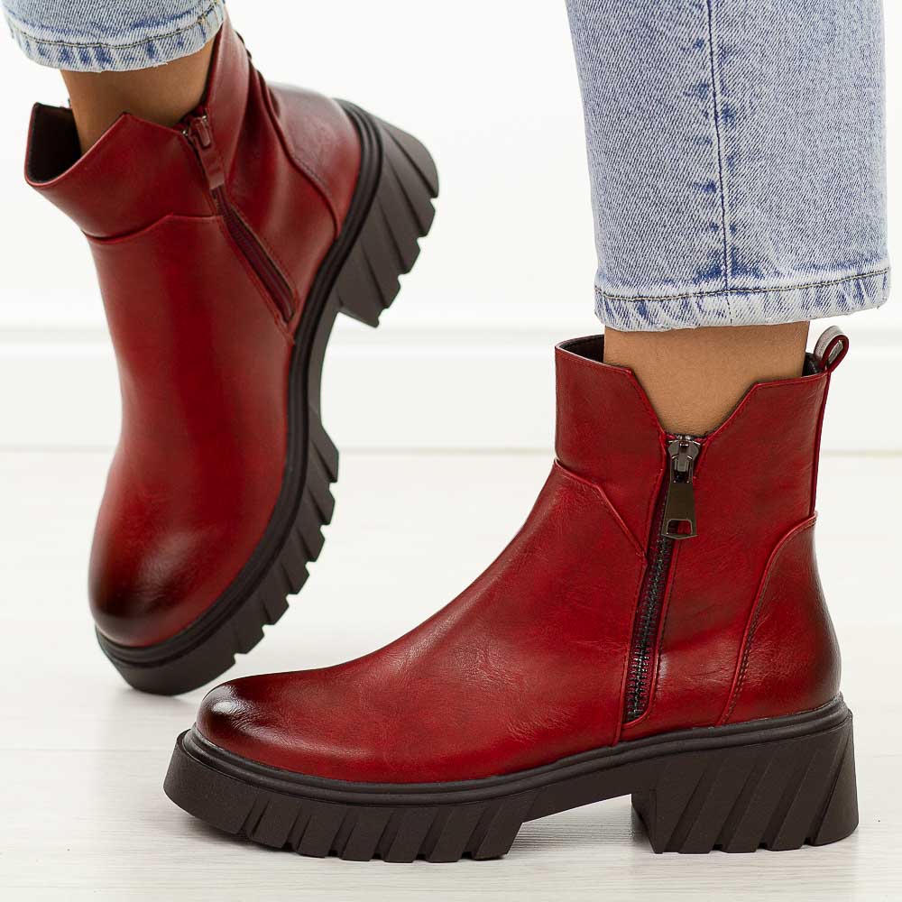 Czerwone botki damskie platformie M.Daszyński 2502-5