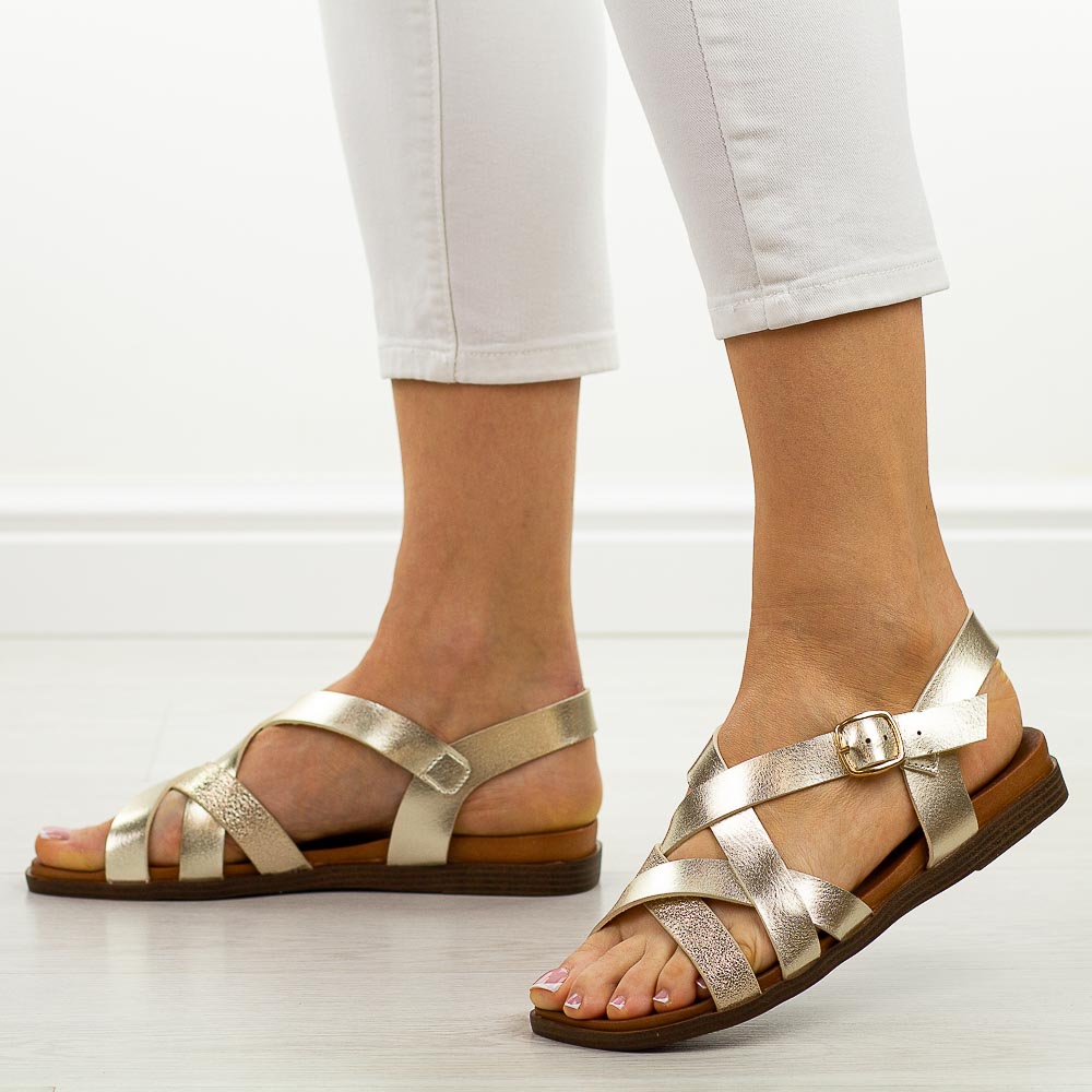 Złote płaskie sandały damskie Sergio Leone H3E