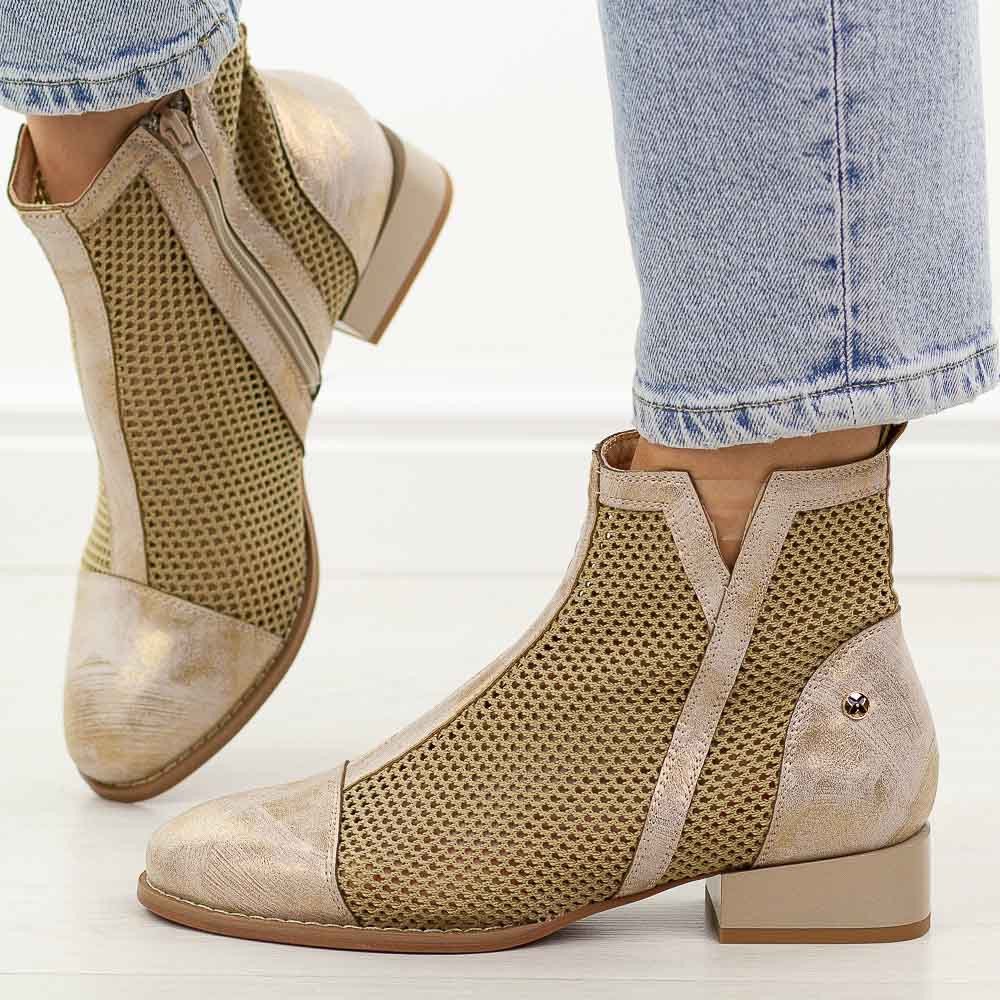 Złote wiosenne botki damskie na obcasie M.Daszyński Sa197-31