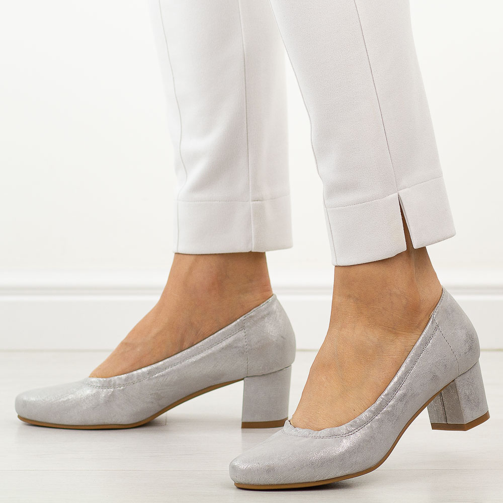 Srebrne czółenka damskie na obcasie M.Daszyński Sa212-1