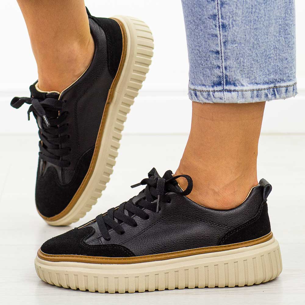 Czarne skórzane sneakersy damskie Sergio Leone Sp025