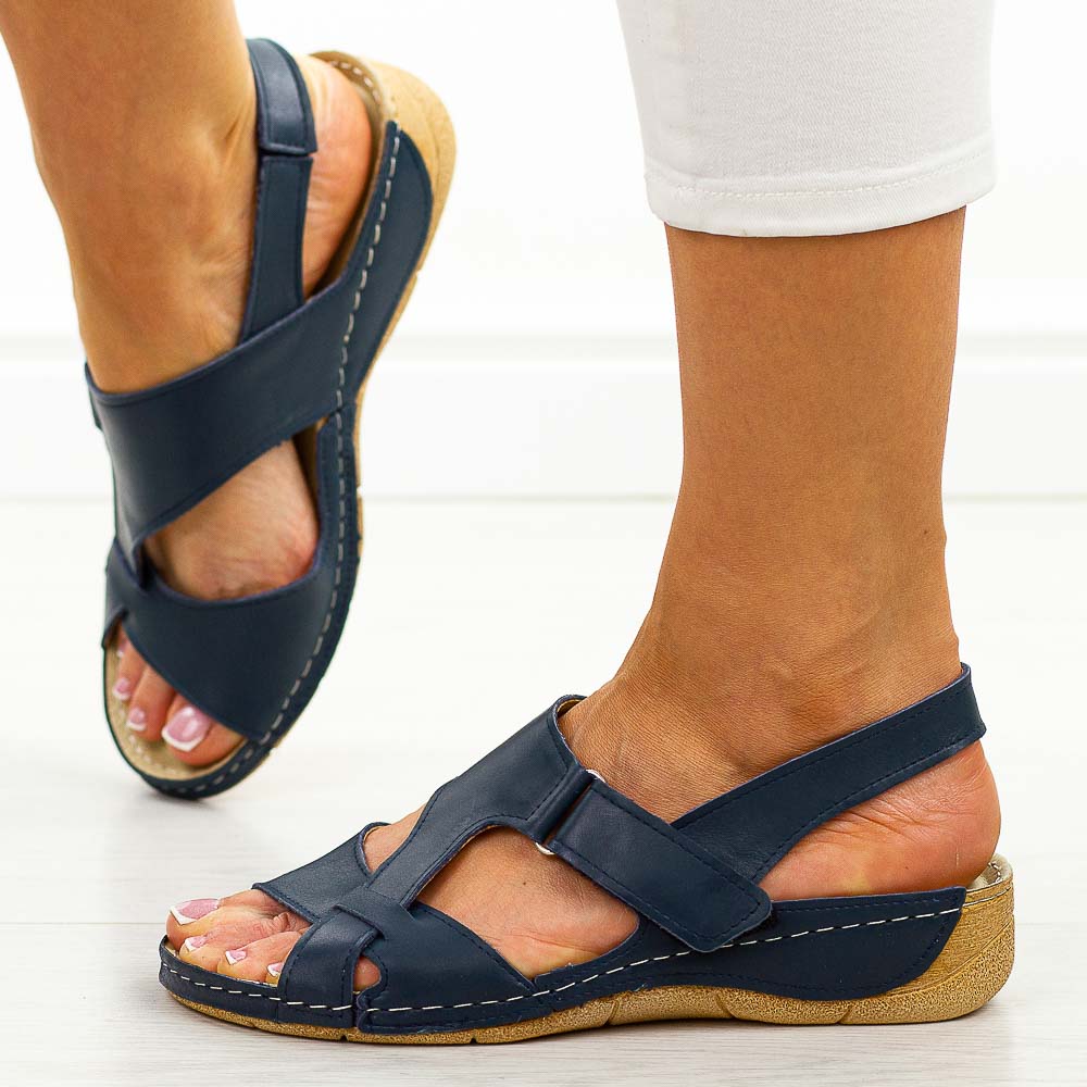 Granatowe skórzane Polskie sandały damskie Gregors 1143