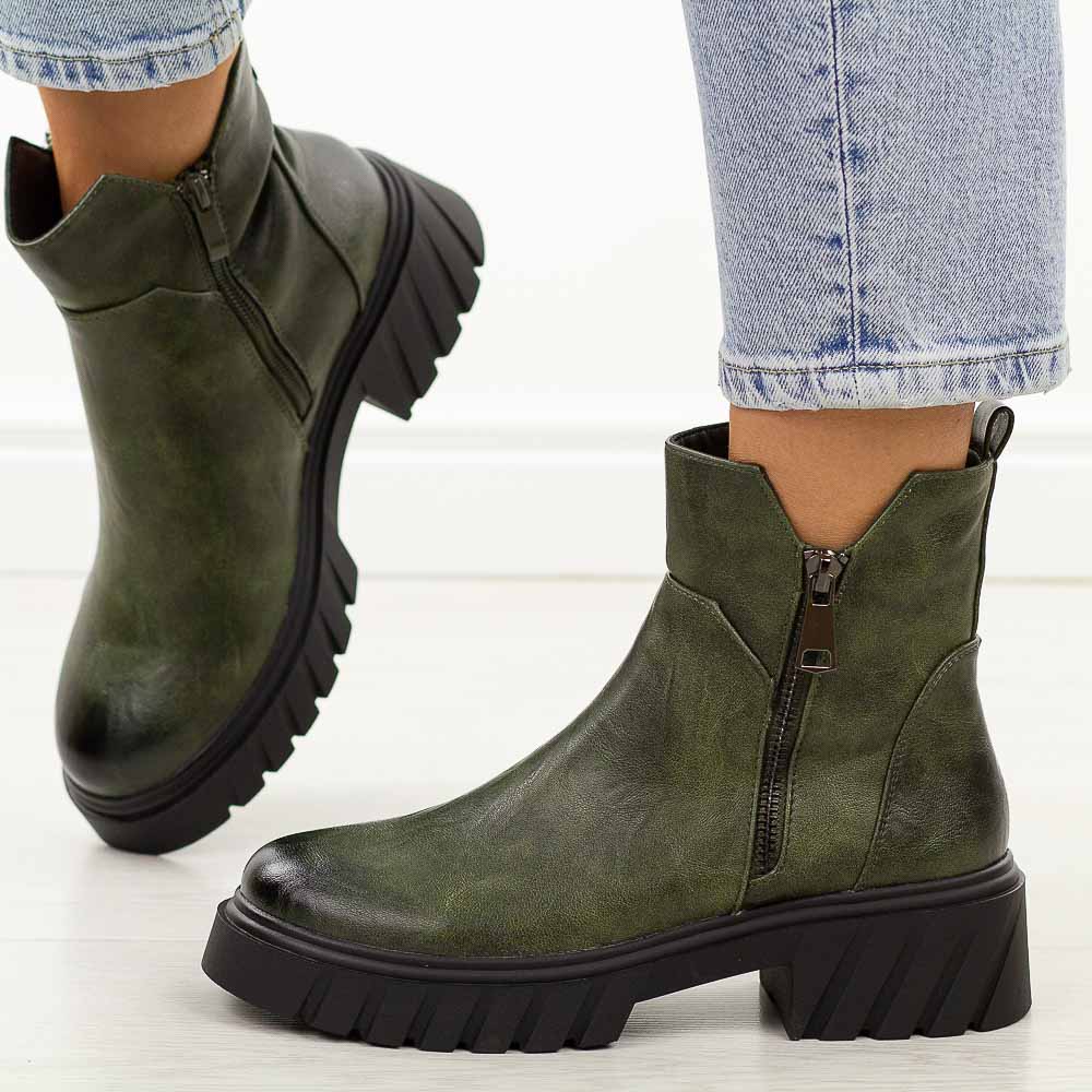 Zielone botki damskie platformie M.Daszyński 2502-5