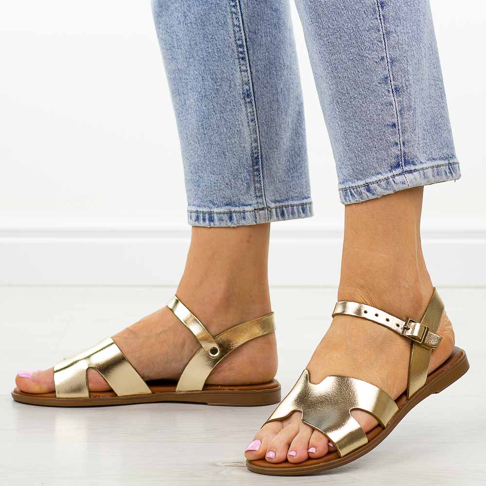 Złote skórzane sandały damskie Cambell 64302