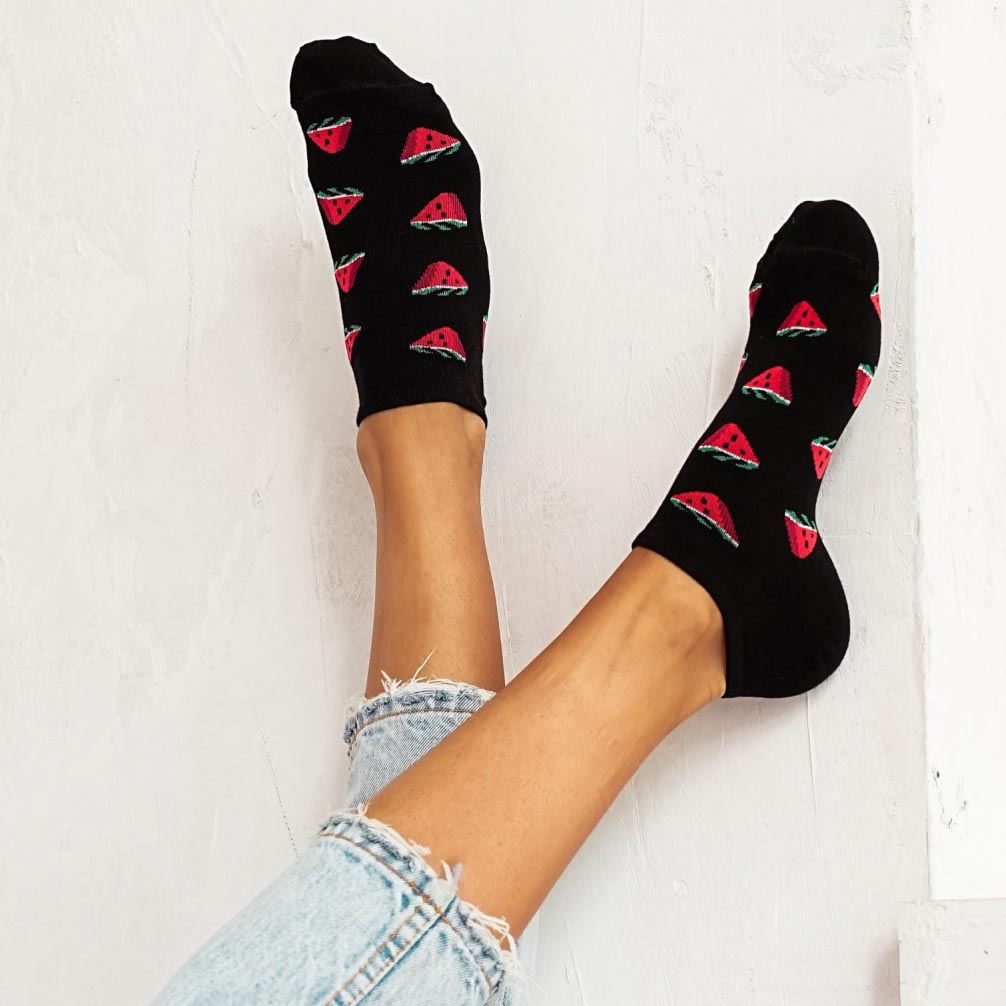 Czarne stopki damskie w arbuzy 994