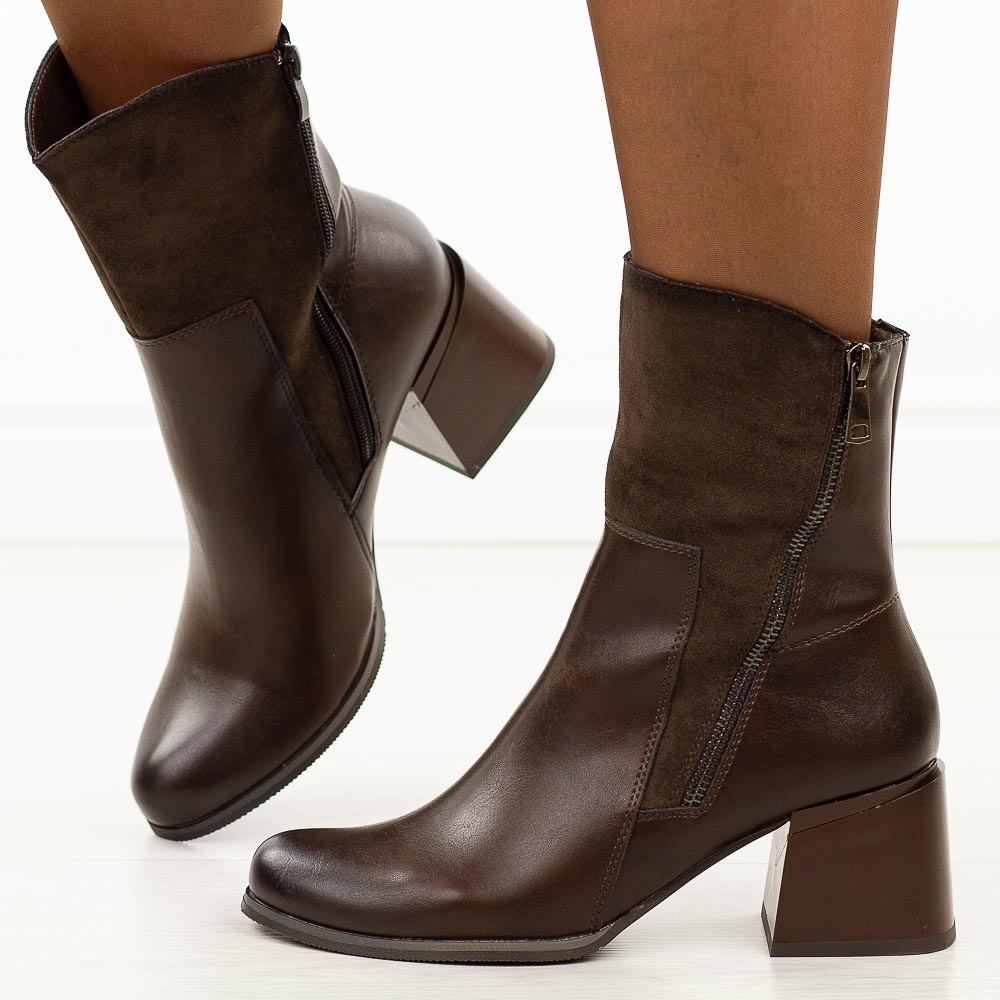 Brązowe botki damskie na obcasie M.Daszyński Sa269-1