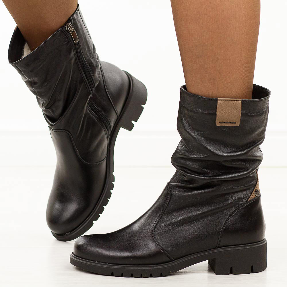 Czarne wyższe zimowe Polskie botki damskie Galant 3326