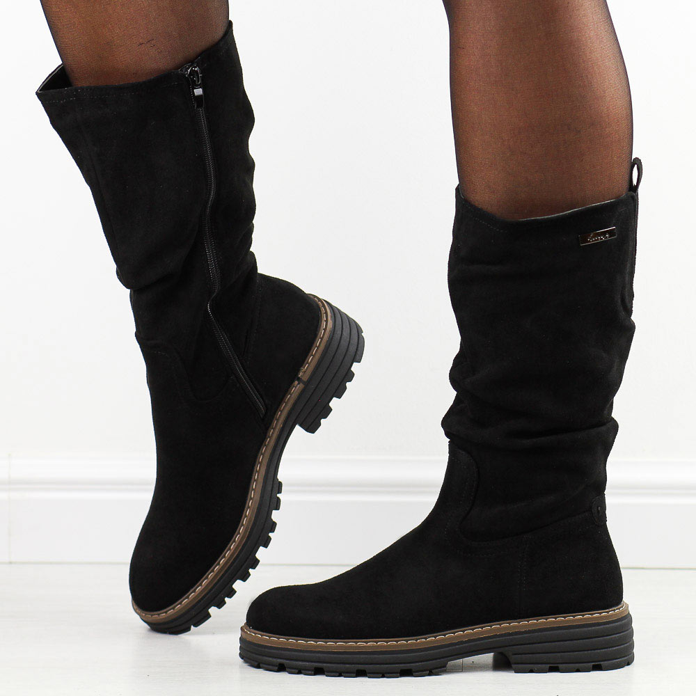 Czarne sue wysokie botki damskie na traperze M.Daszyński Sa259-3