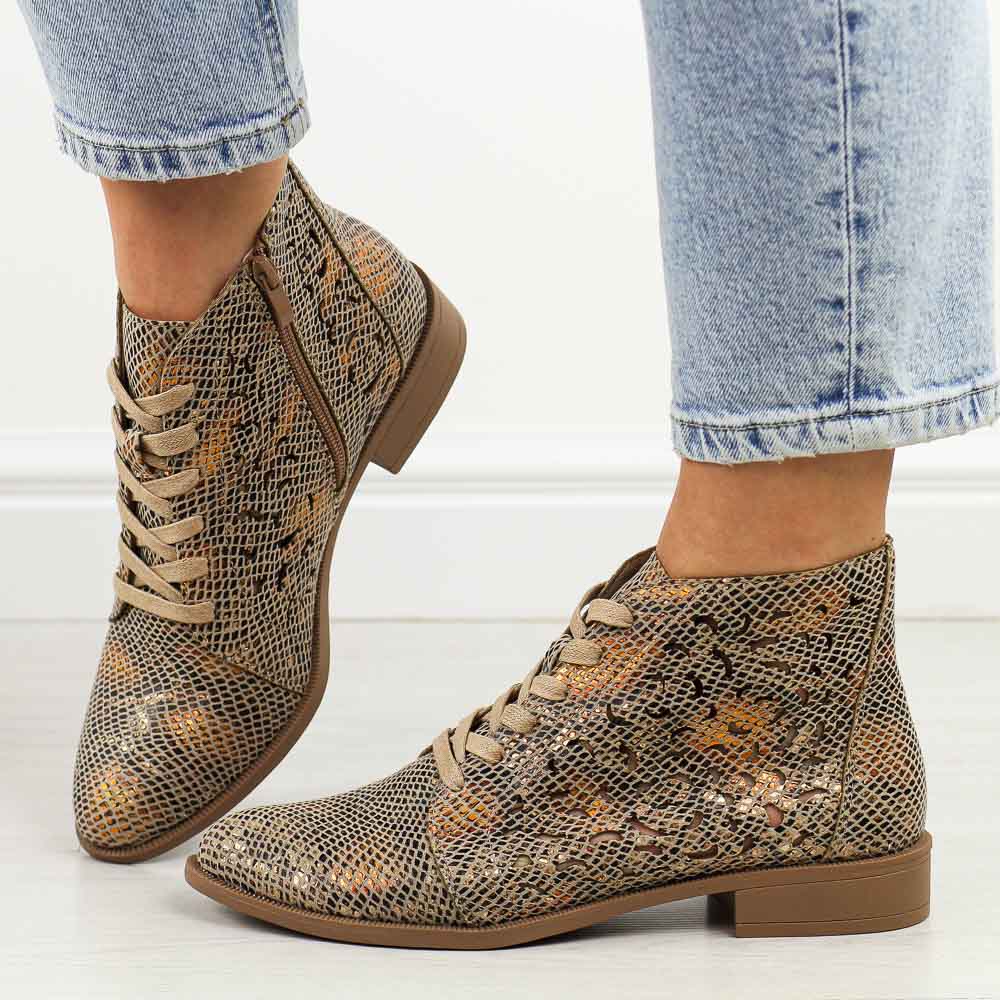 Złote wąż botki damskie M.Daszyński Am65-108