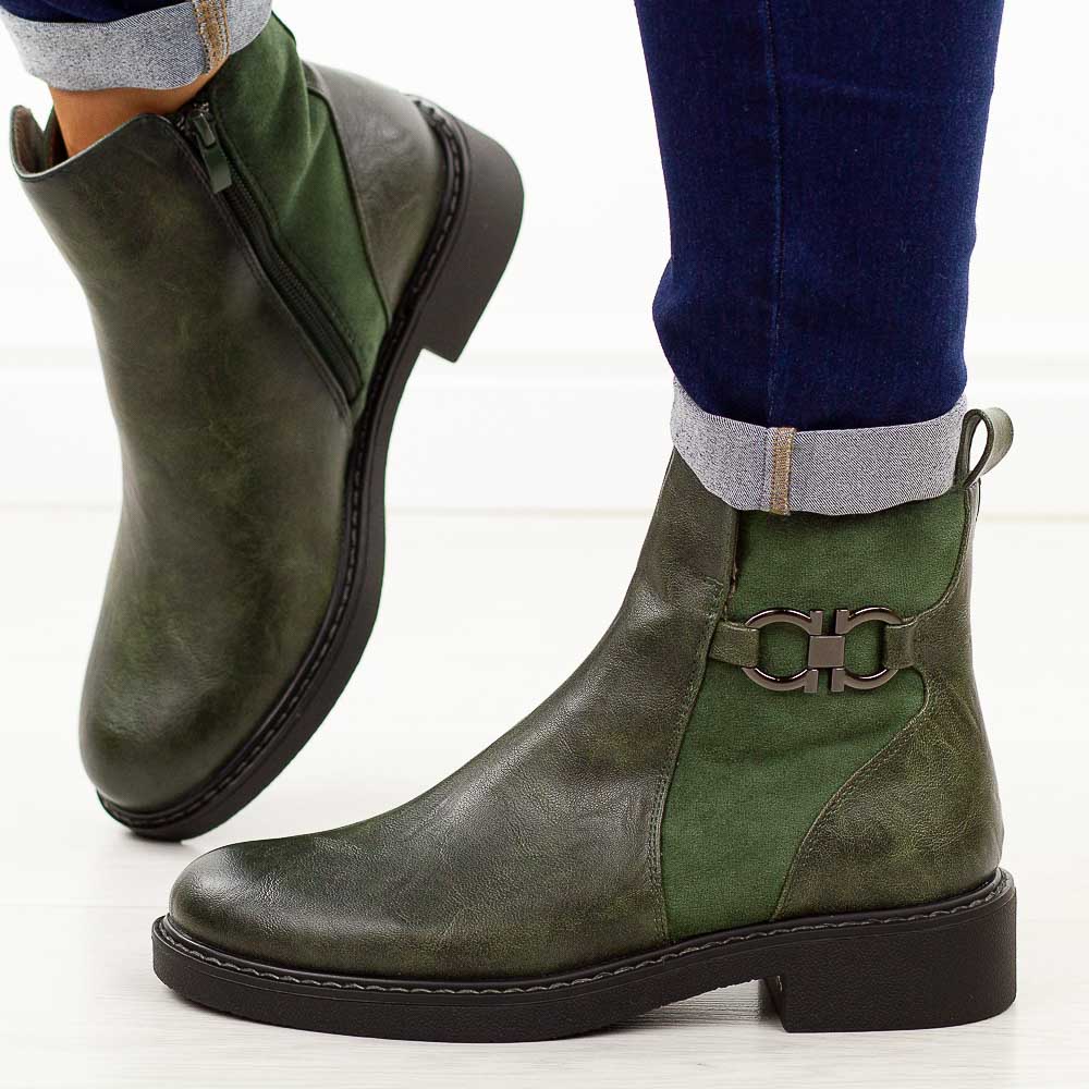 Zielone płaskie botki damskie Jezzi asa252-11