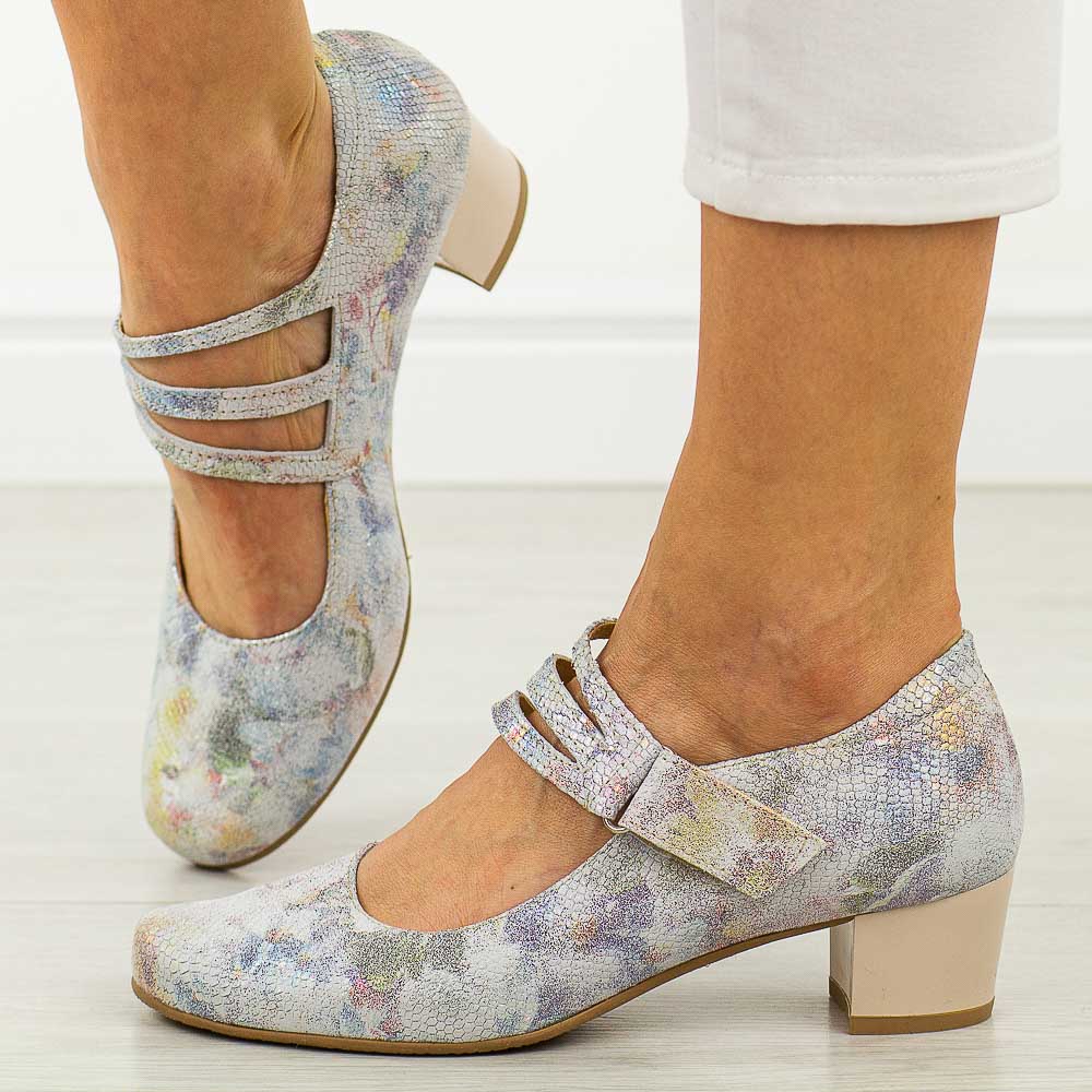 Różowe skórzane Polskie czółenka damskie na obcasie Gregors 1104