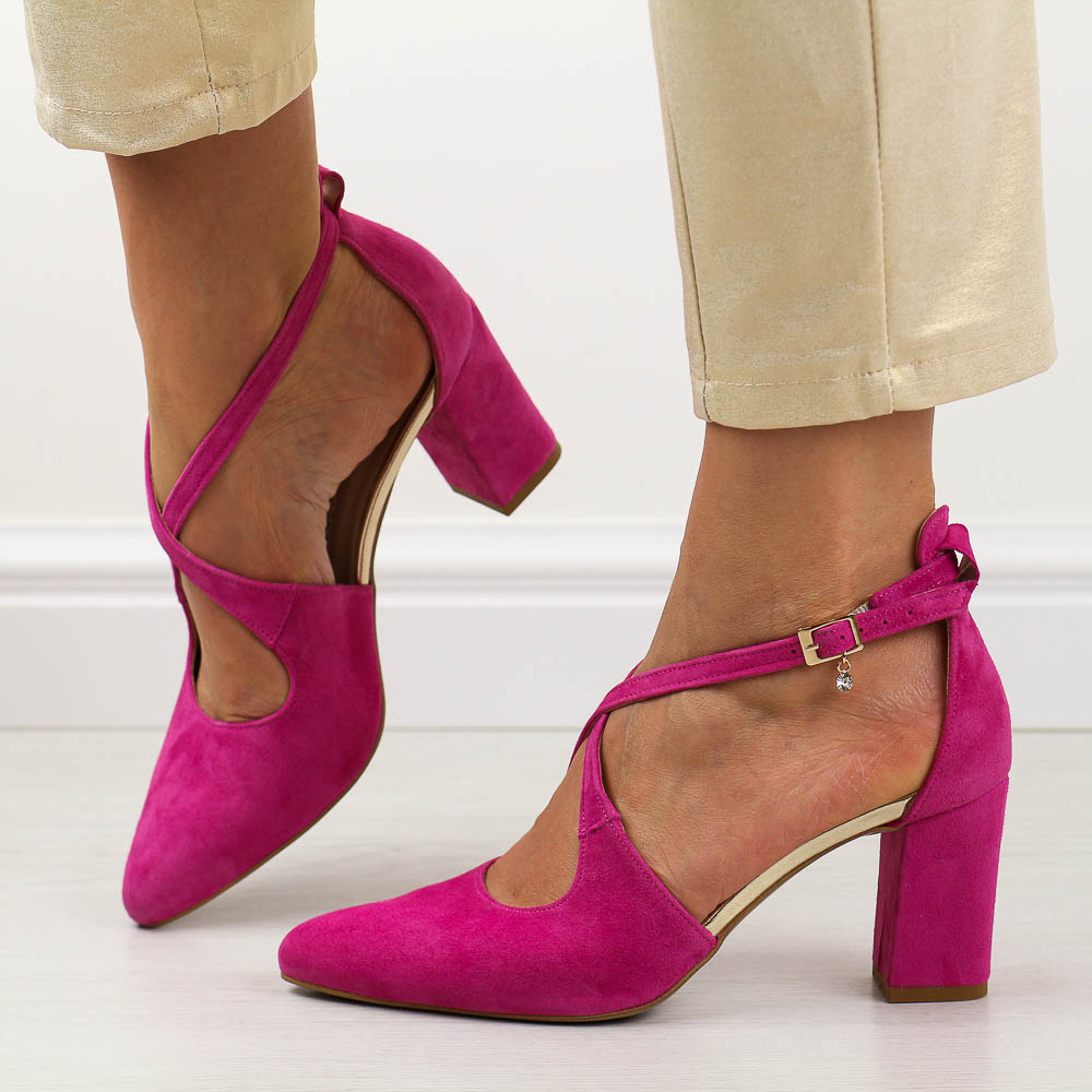 Czółenka damskie skórzane Prestige 2045 Fuksja