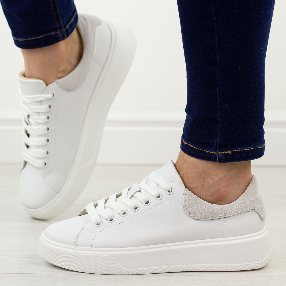 Białe skórzane półbuty damskie Cambell 19347