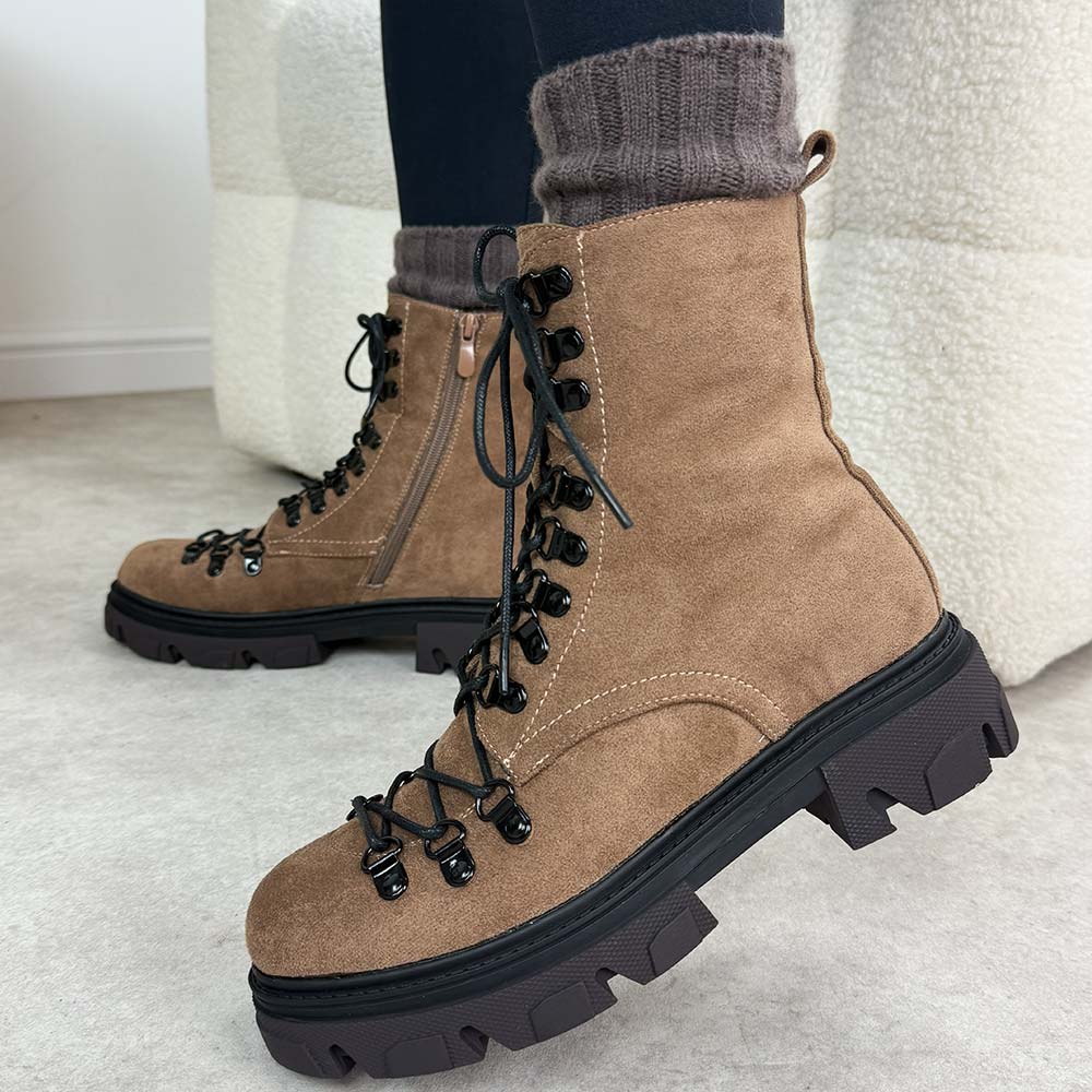 Brązowe zamszowe botki damskie na traperze Vinceza 16450