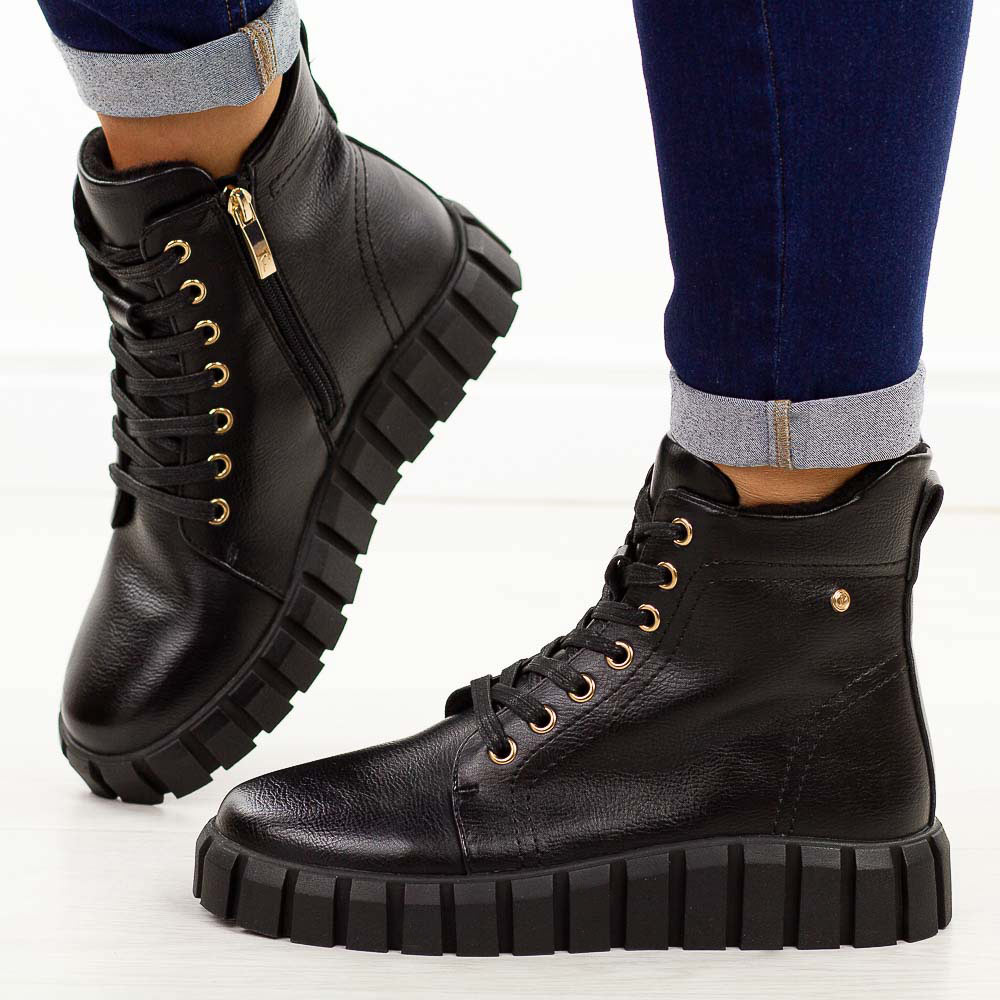 Czarne pu botki damskie na traperze Potocki 19316