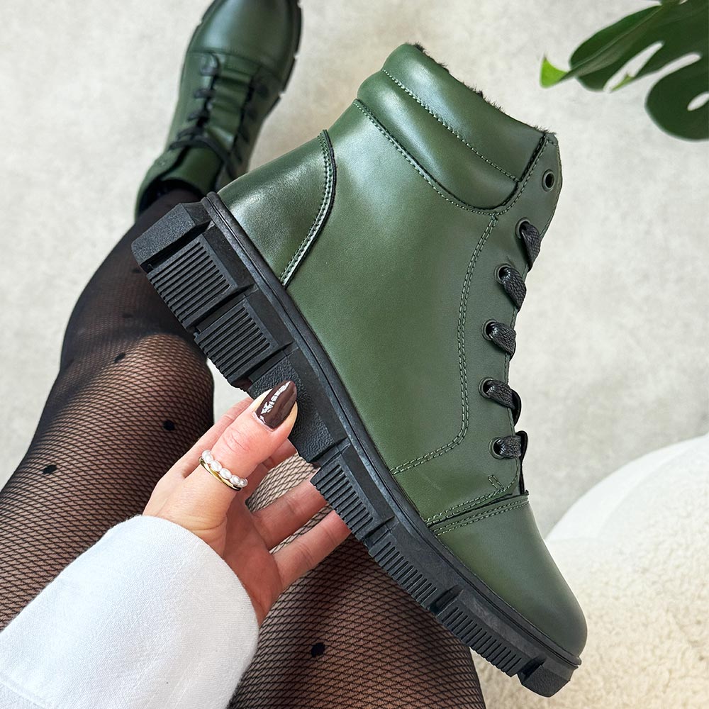 Khaki skórzane botki damskie na traperze T.Sokolski Z25-250