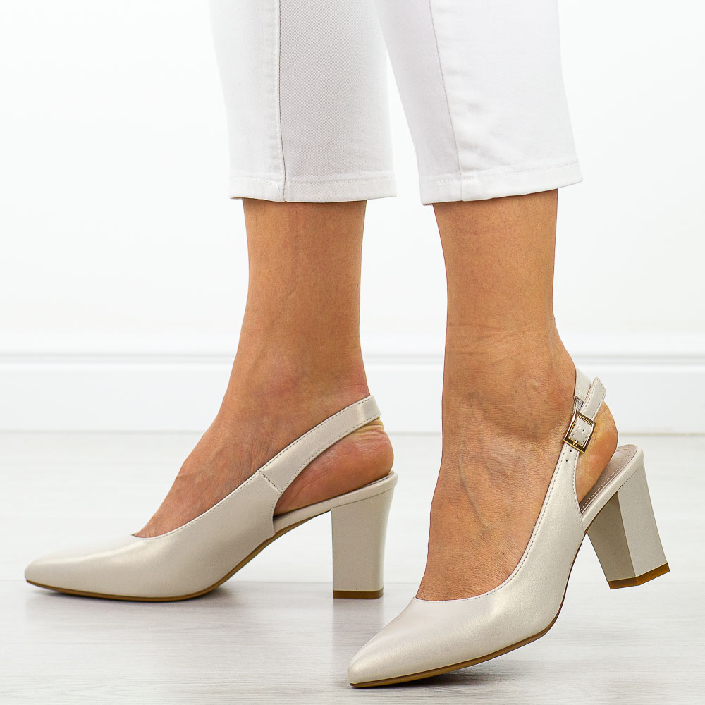 Perłowe czółenka damskie na słupku z odkrytą pietą Sergio Leone Sk162