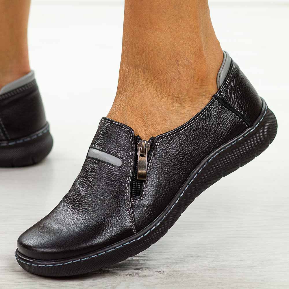 Czarne groch skórzane Polskie półbuty damskie Deoni 538