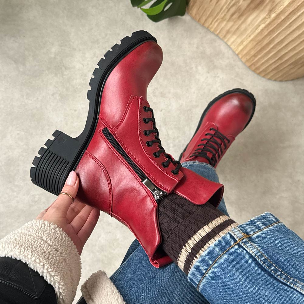 Czerwone skórzane botki damskie na traperze Filippo Dbt6501/25